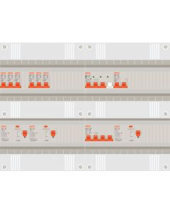 3 fase groepenkast met 6 lichtgroepen, kookgroep en 1 krachtgroep